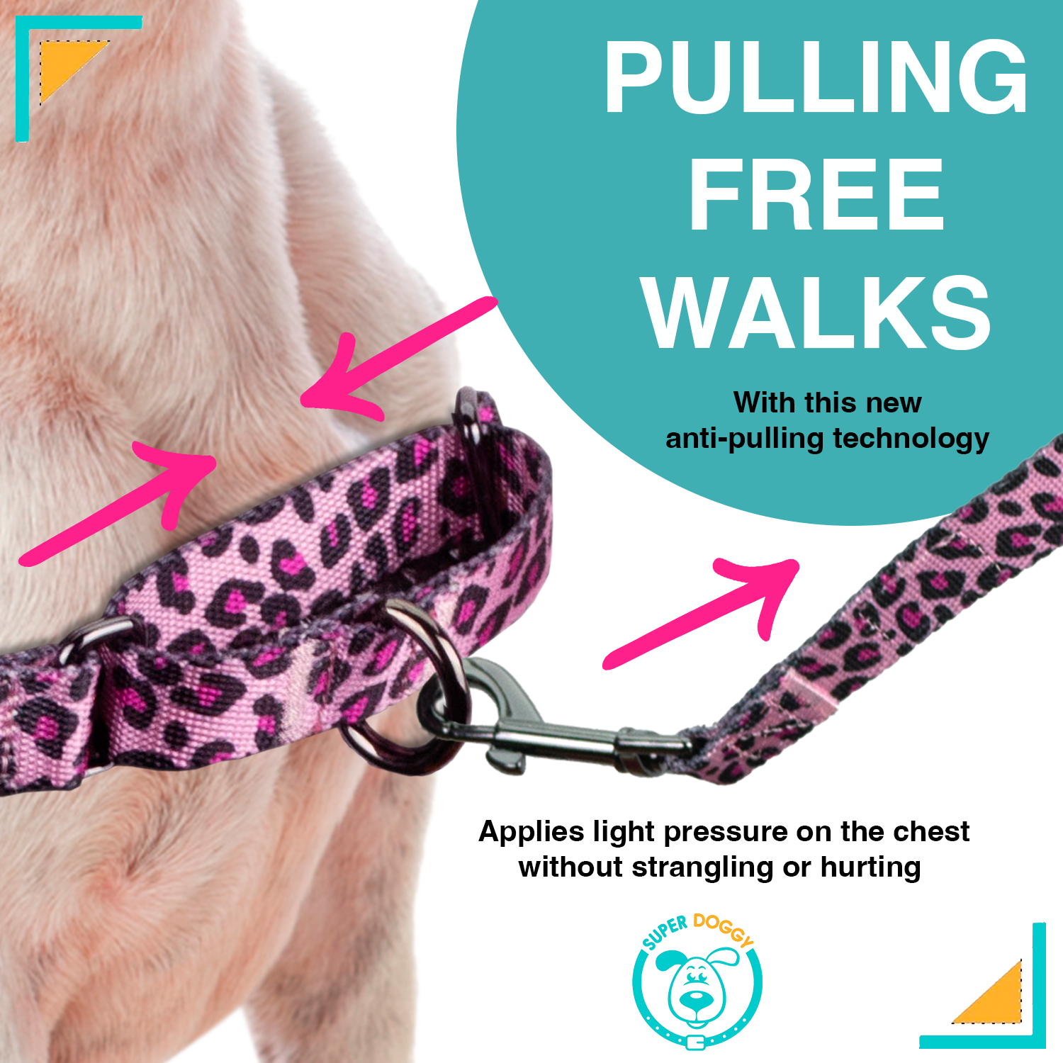 Arnés Antitirones Perro Pink Leopard | Incluye Correa