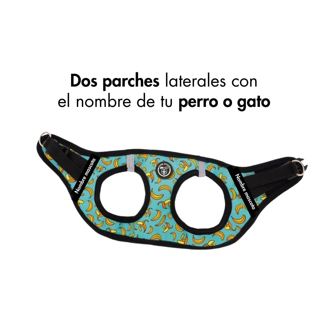 arnés personalizado para perro y gato - Body Blue Bananas – cómodo, seguro y estiloso