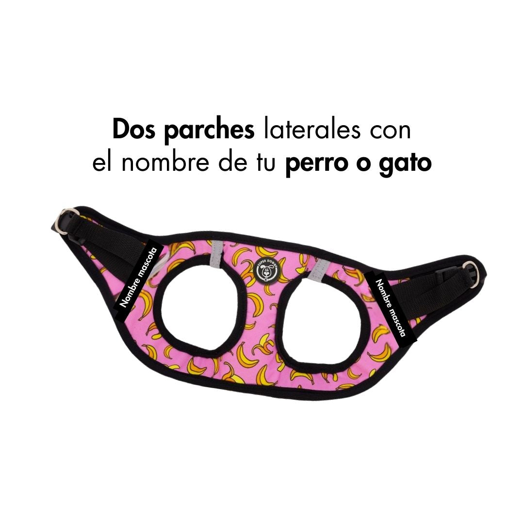 arnes-body-ajustable-perro-nombre-bordado-pink-bananas-rosa