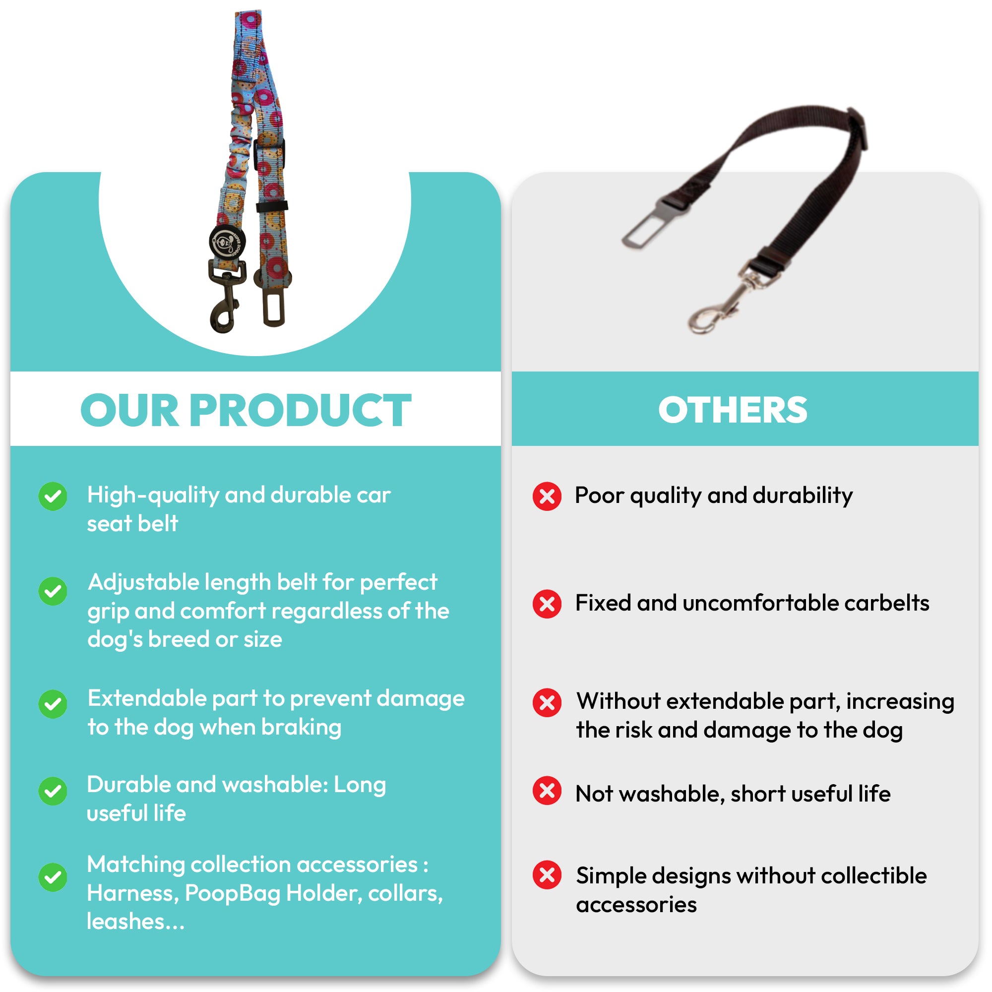 Correa Perro para Coche | Ajustable y Diseño Donuts