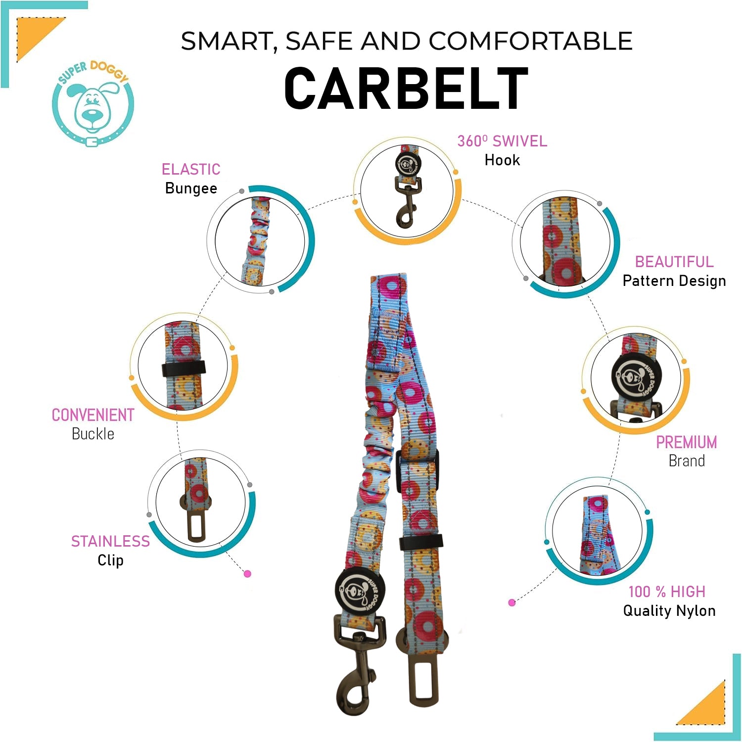 Correa Perro para Coche | Ajustable y Diseño Donuts