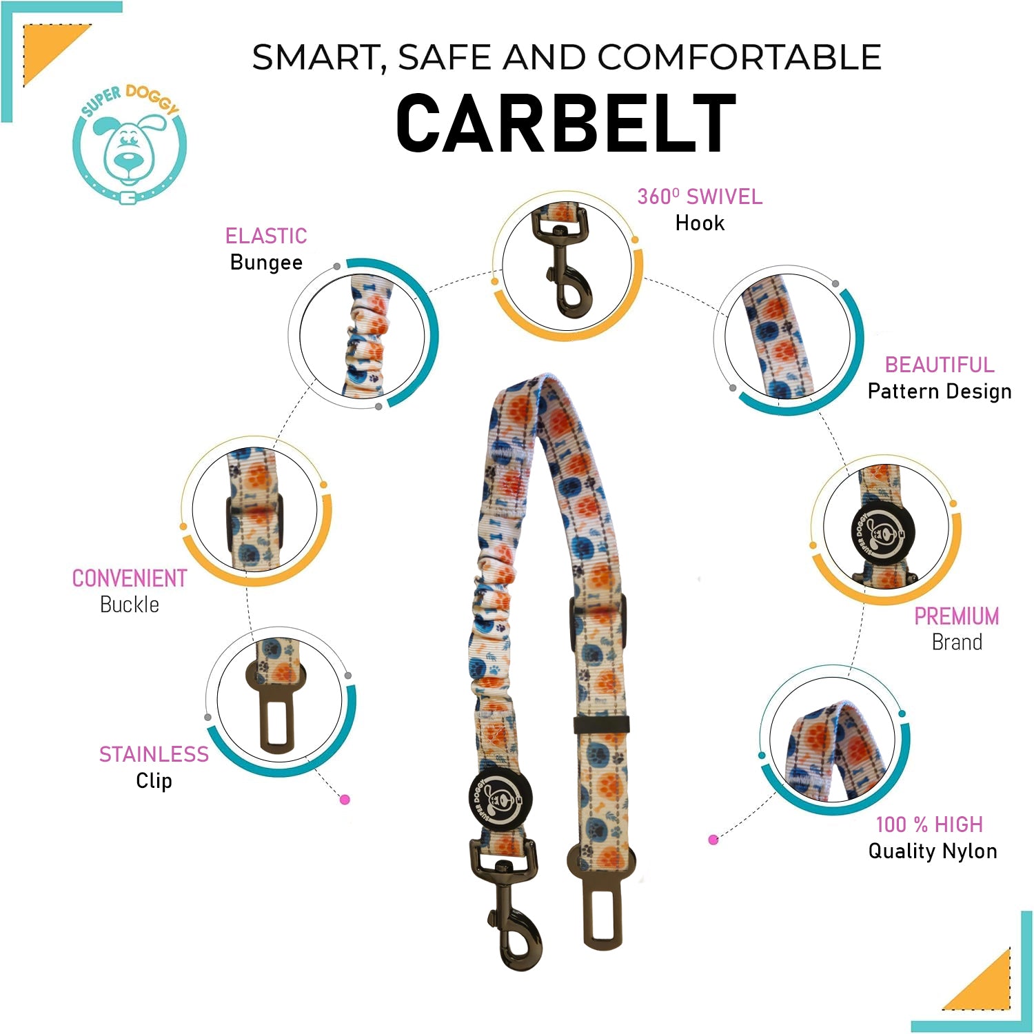 Cinturón Seguridad Perro | Diseño Huesos y Huellas