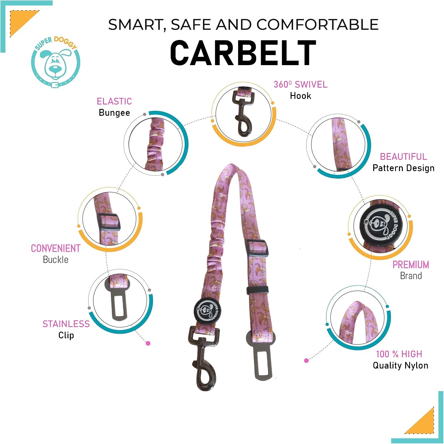 Cinturón de Seguridad Coche Para Perros Pink Bananas