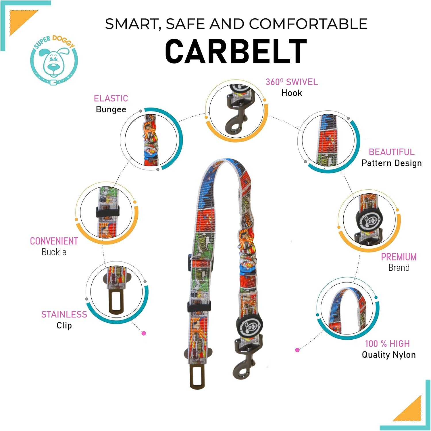 Arnés para Coche Perro | Diseño Cómic Ajustable