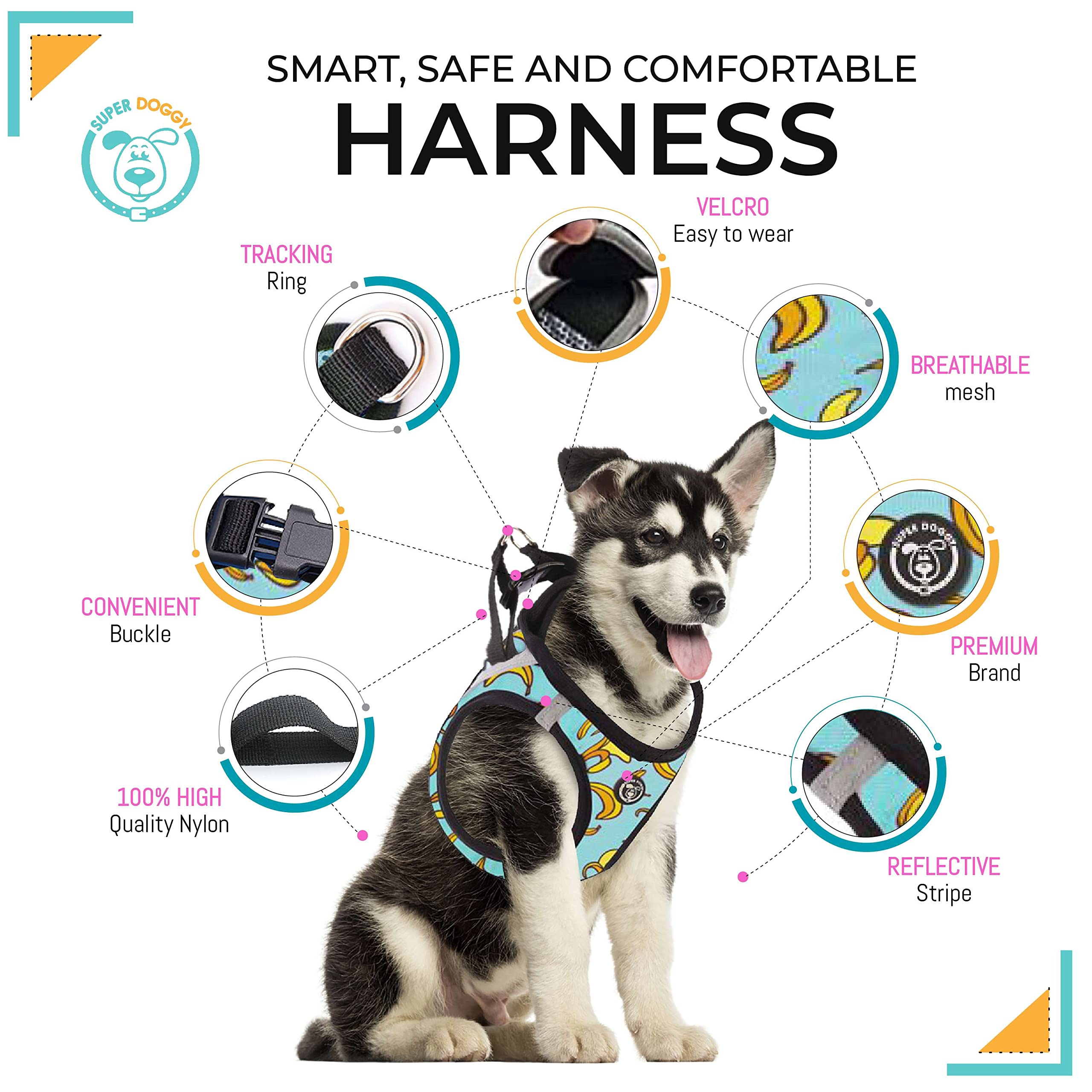 arneses, blue, bananas, body, arnes, personalizado, perros, accesorios, paseos, perro, super doggy