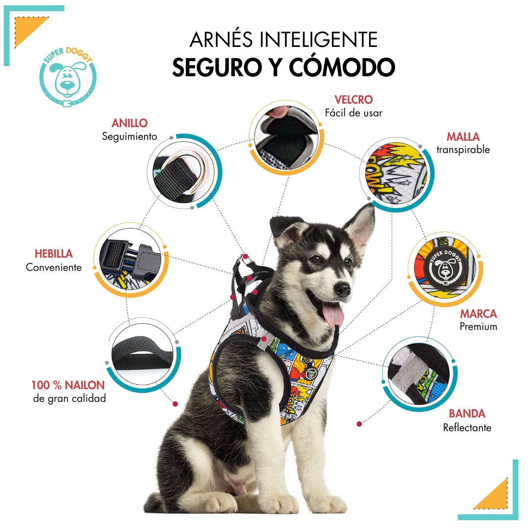 arneses, body, comic, superheroe, arnes, personalizado, perros, accesorios, paseos, perro, super doggy