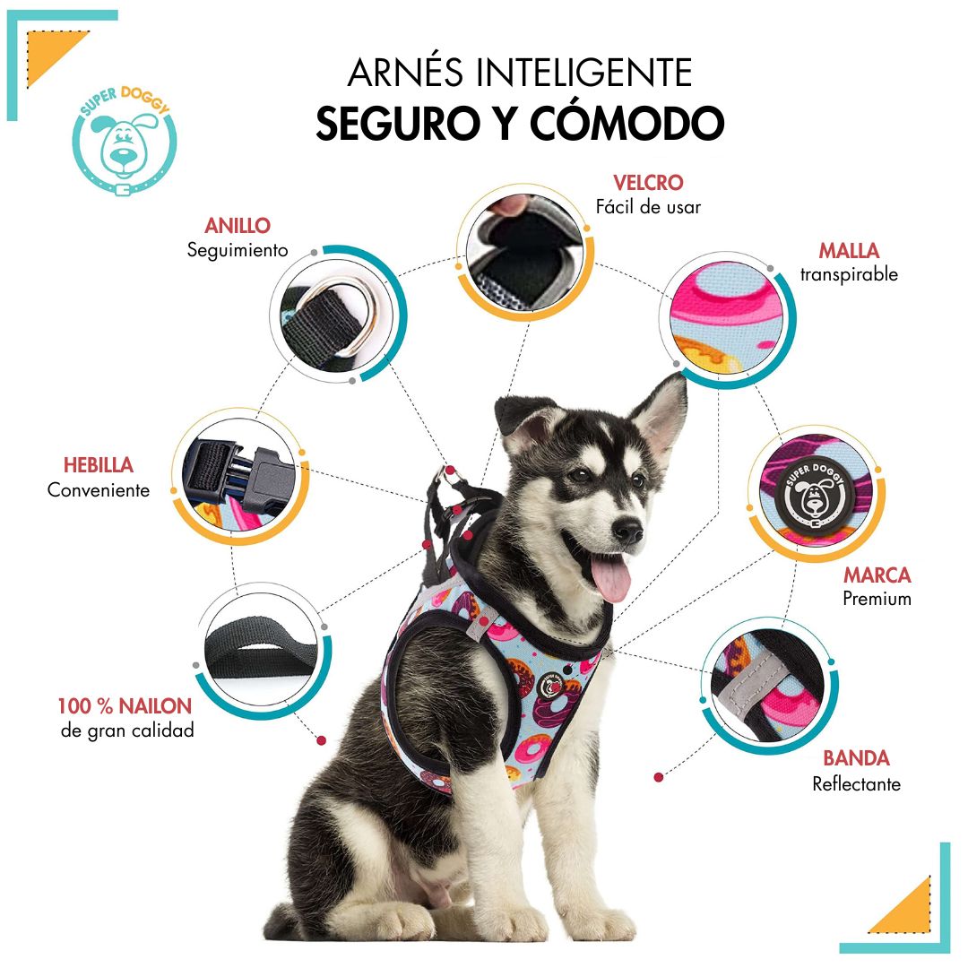 arneses, body, donuts, donas, arnes, personalizado, perros, accesorios, paseos, perro, super doggy