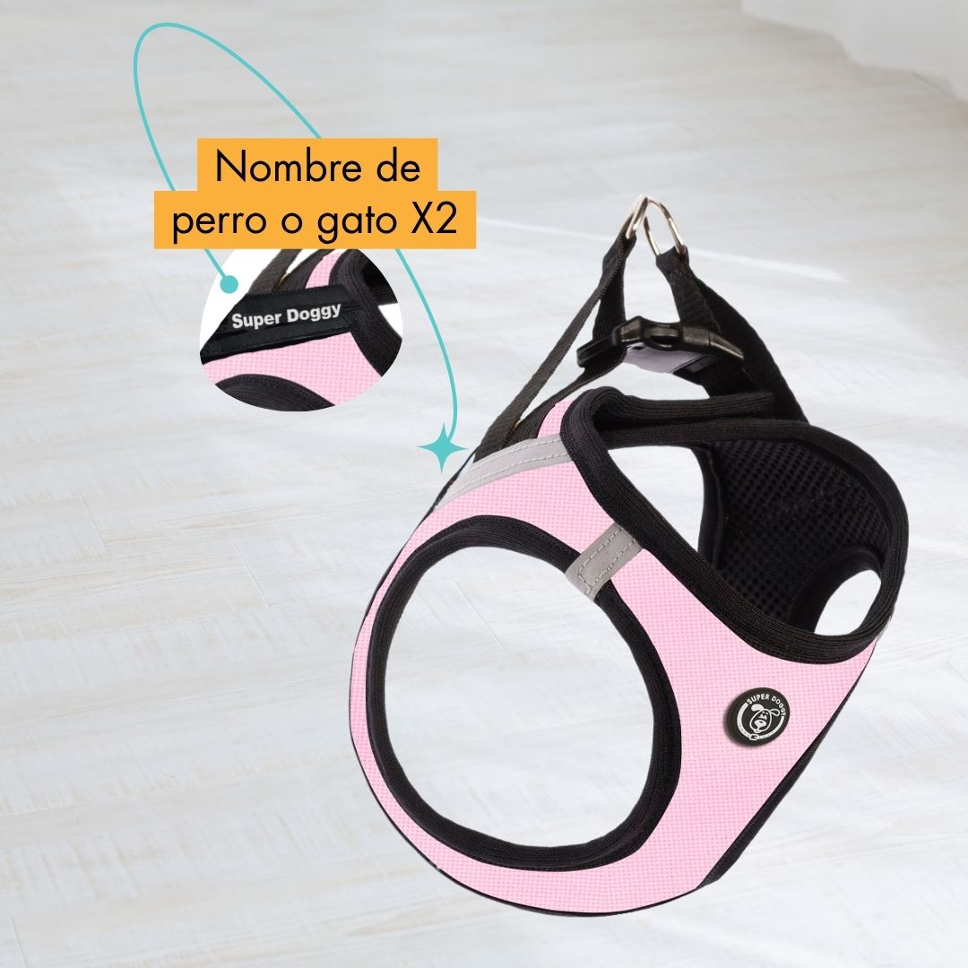 arneses, body, rosa, rosado, pink, arnes, personalizado, perros, gatos, gato, accesorios, paseos, perro, super doggy