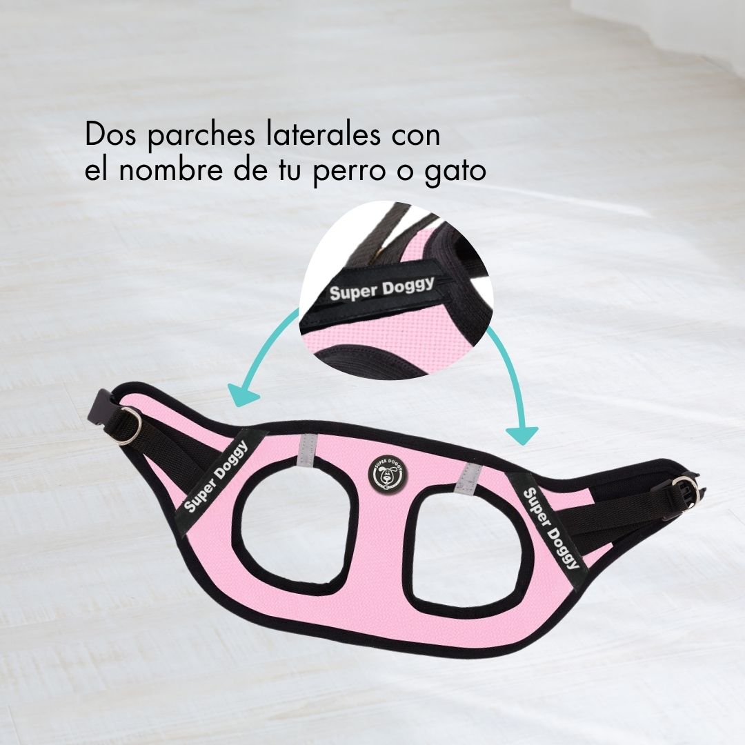 arneses, body, rosa, rosado, pink, arnes, personalizado, perros, gatos, gato, accesorios, paseos, perro, super doggy