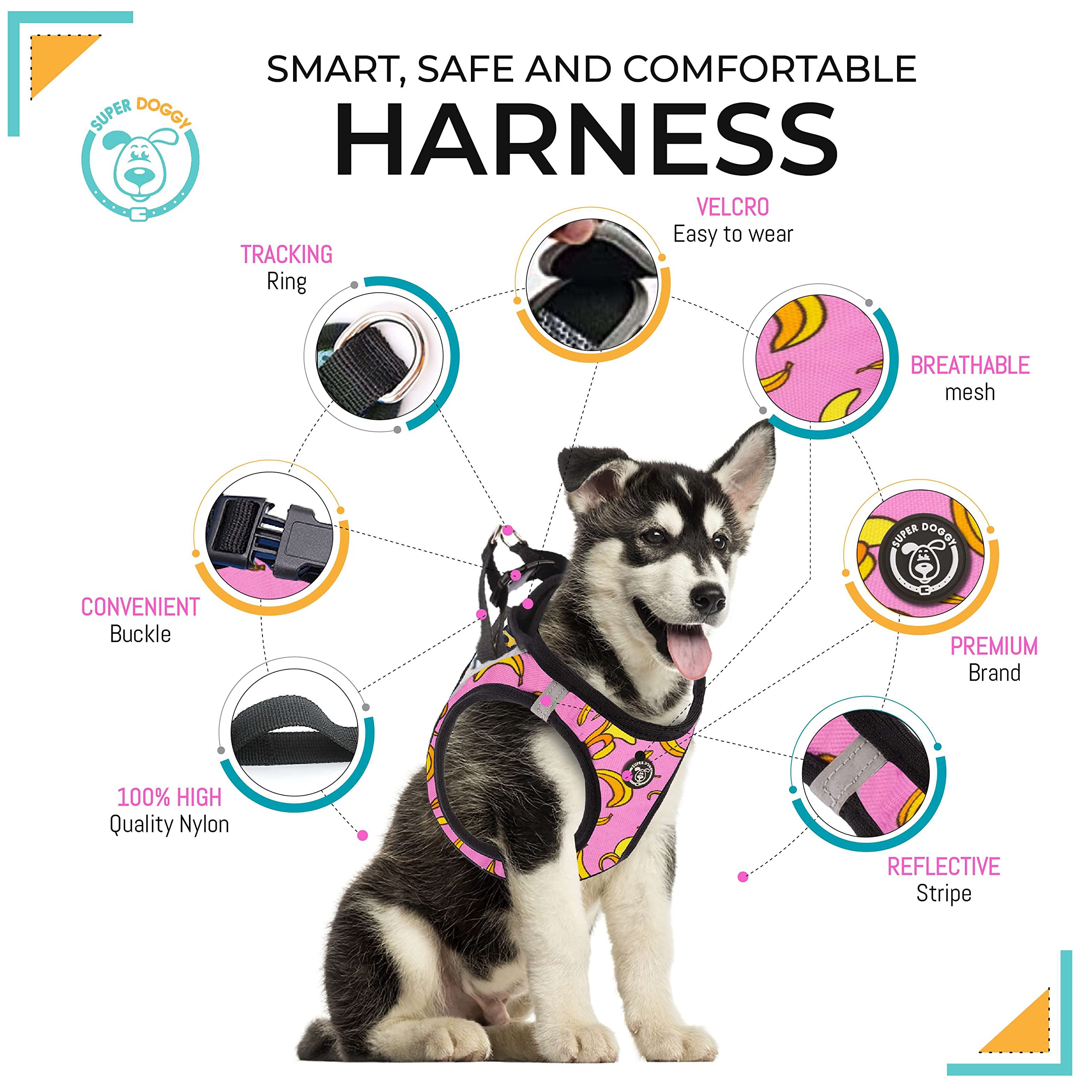 arneses, pink, bananas, rosado, body, arnes, personalizado, perros, accesorios, paseos, perro, super doggy