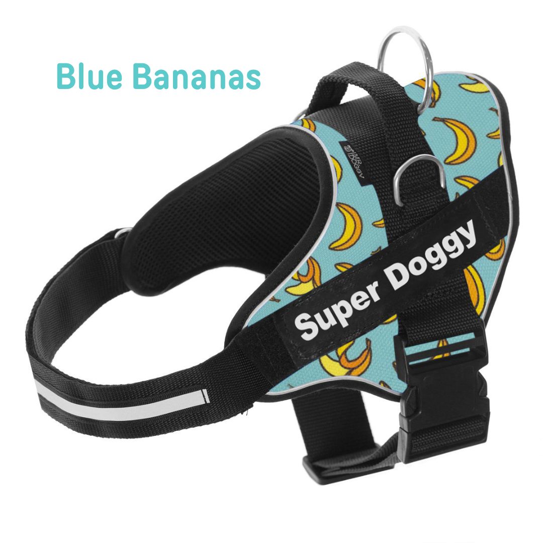 personaliza el Arnés Pro Blue Bananas de tu perro con su nombre