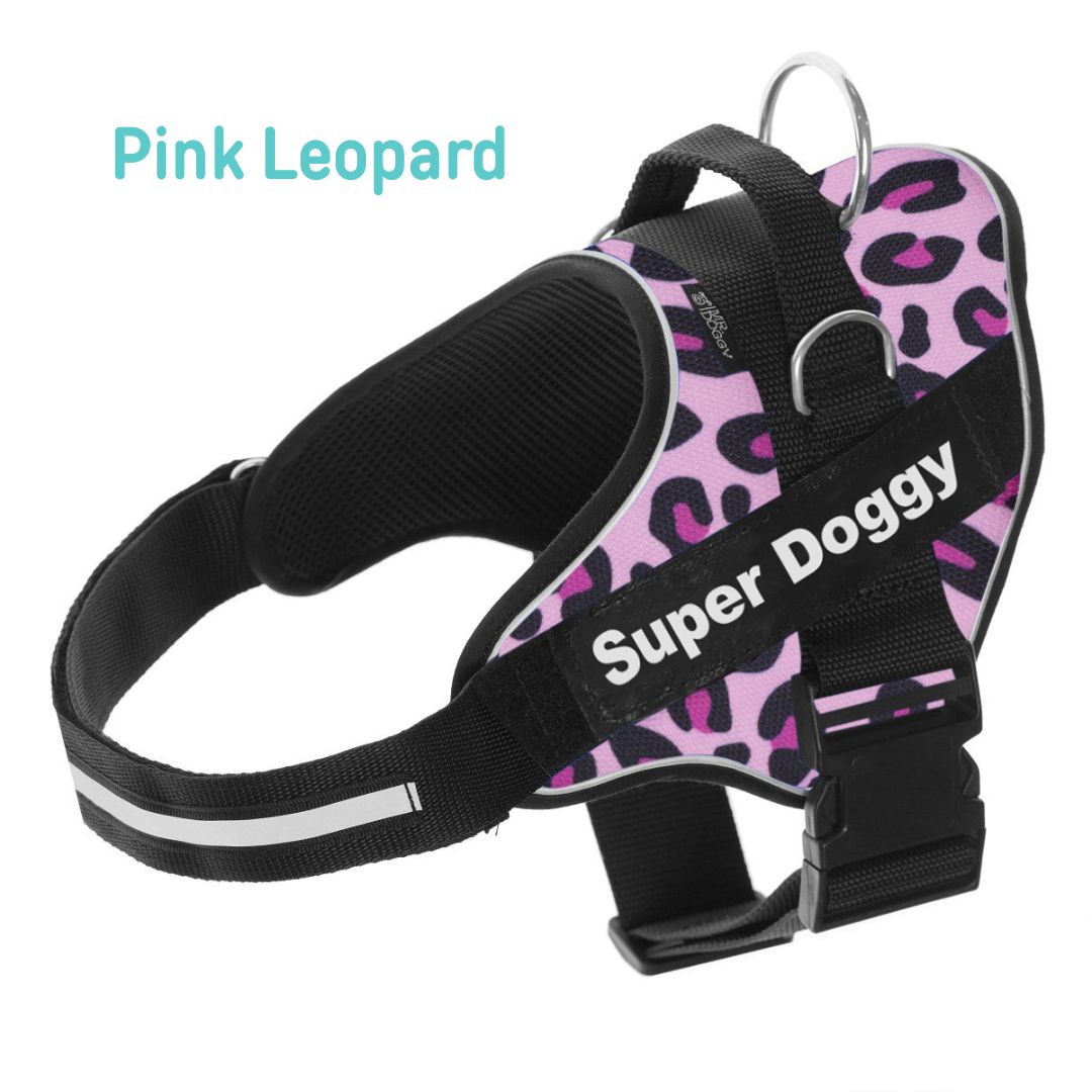 personaliza el Arnés Pro Pink Leopard de tu perro con su nombre