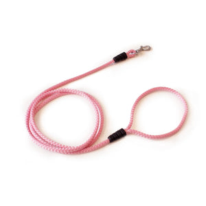 correa de perro rosa trenzada con cierre metálico, ideal para paseos y entrenamiento
