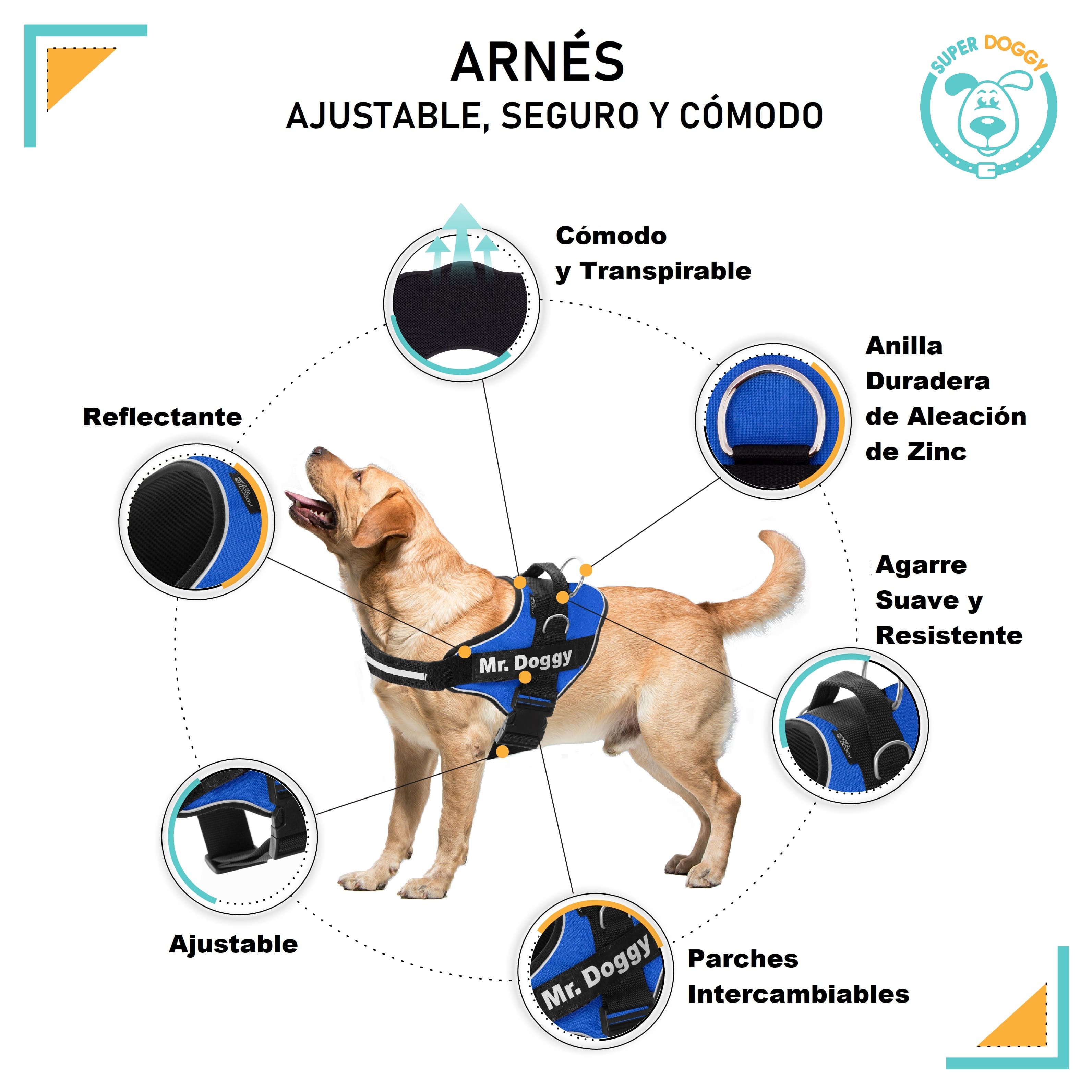 arneses, personalizados, pro, azul, blue, arnes, personalizado, perros, gatos, gato, accesorios, paseos, perro, super doggy