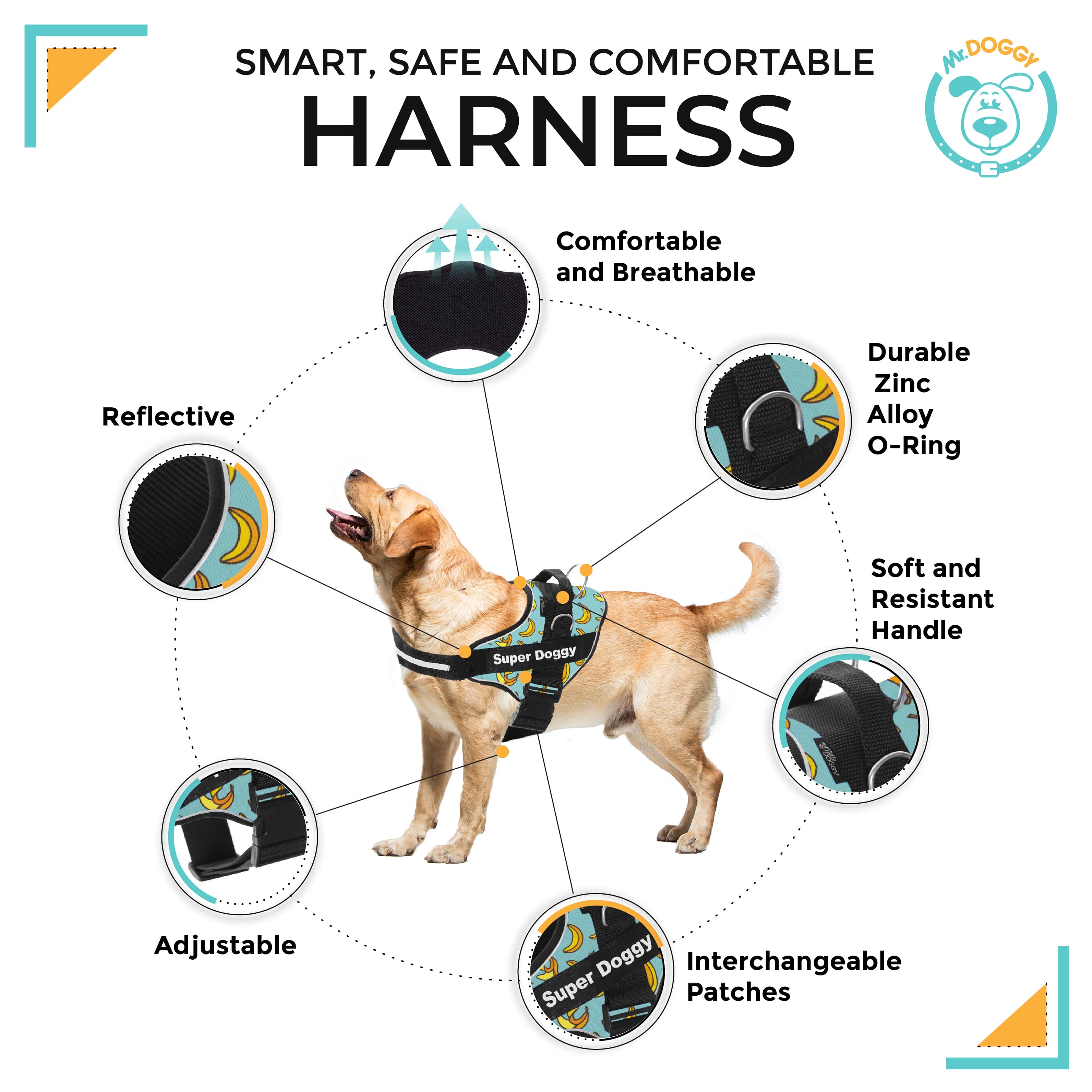 arneses, personalizados, pro, blue, bananas, arnes, personalizado, perros, gatos, gato, accesorios, paseos, perro, super doggy