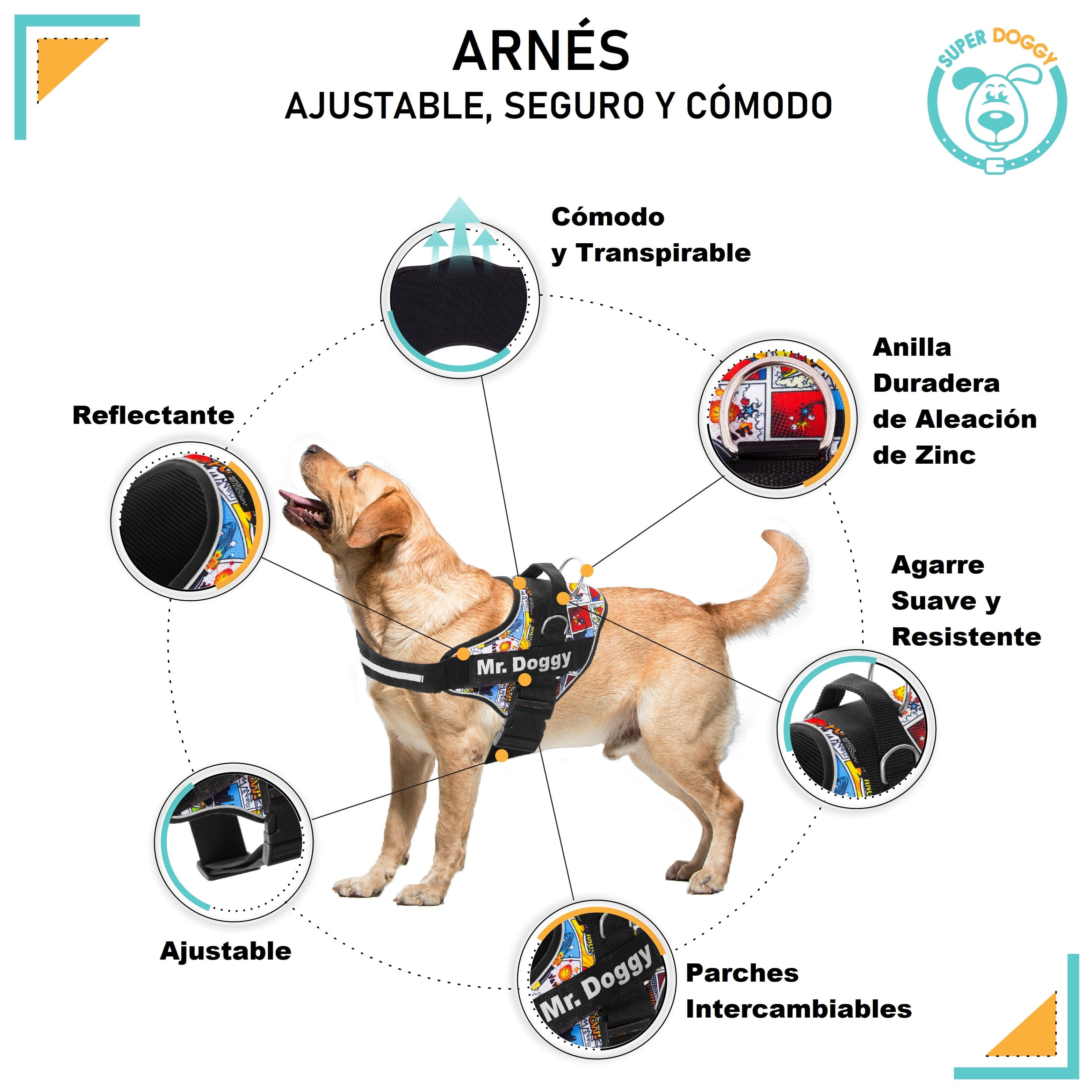 arneses, personalizados, pro, comic, superheroe, arnes, personalizado, perros, gatos, gato, accesorios, paseos, perro, super doggy