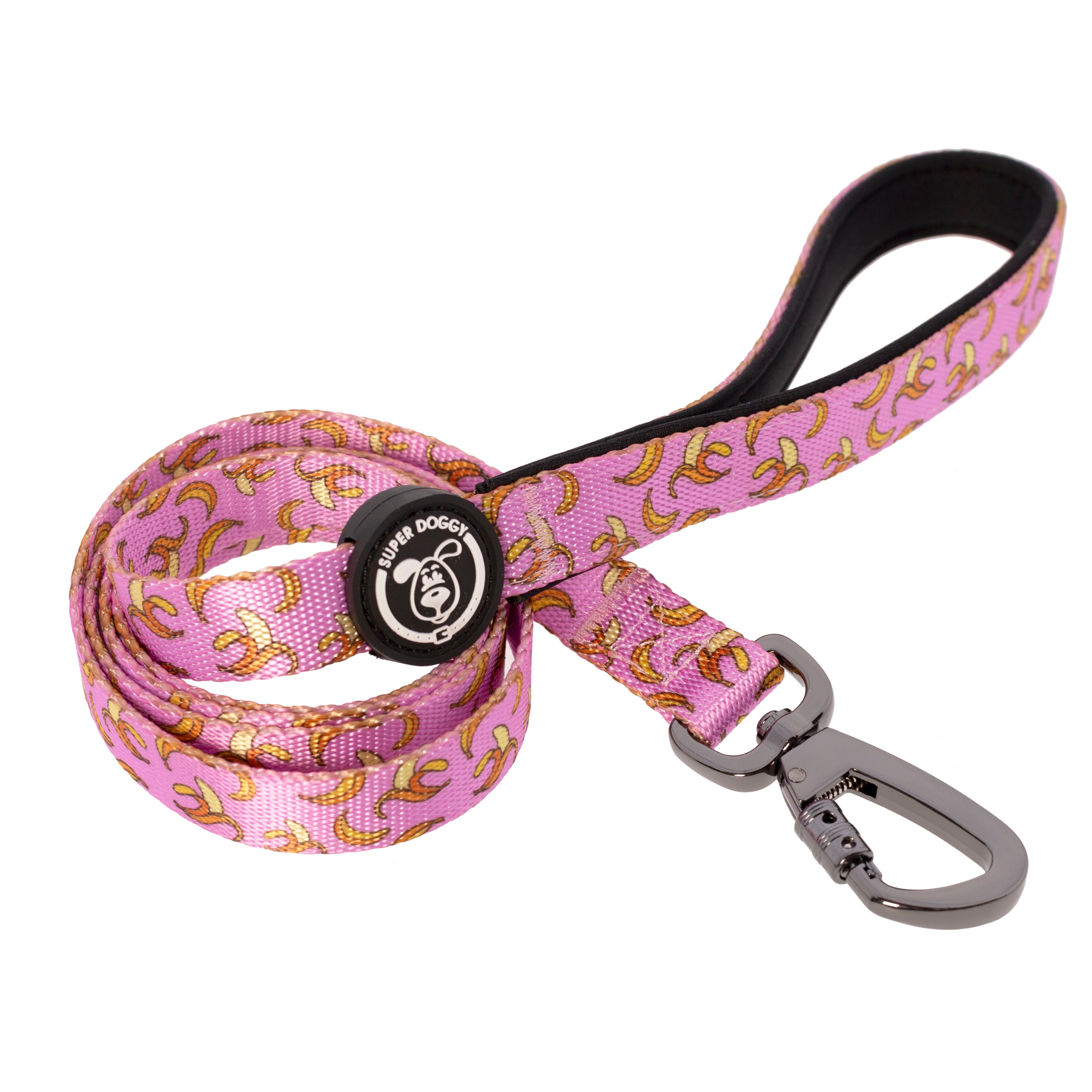 Correa para perro Pink Bananas con estampado divertido rosa y amarillo