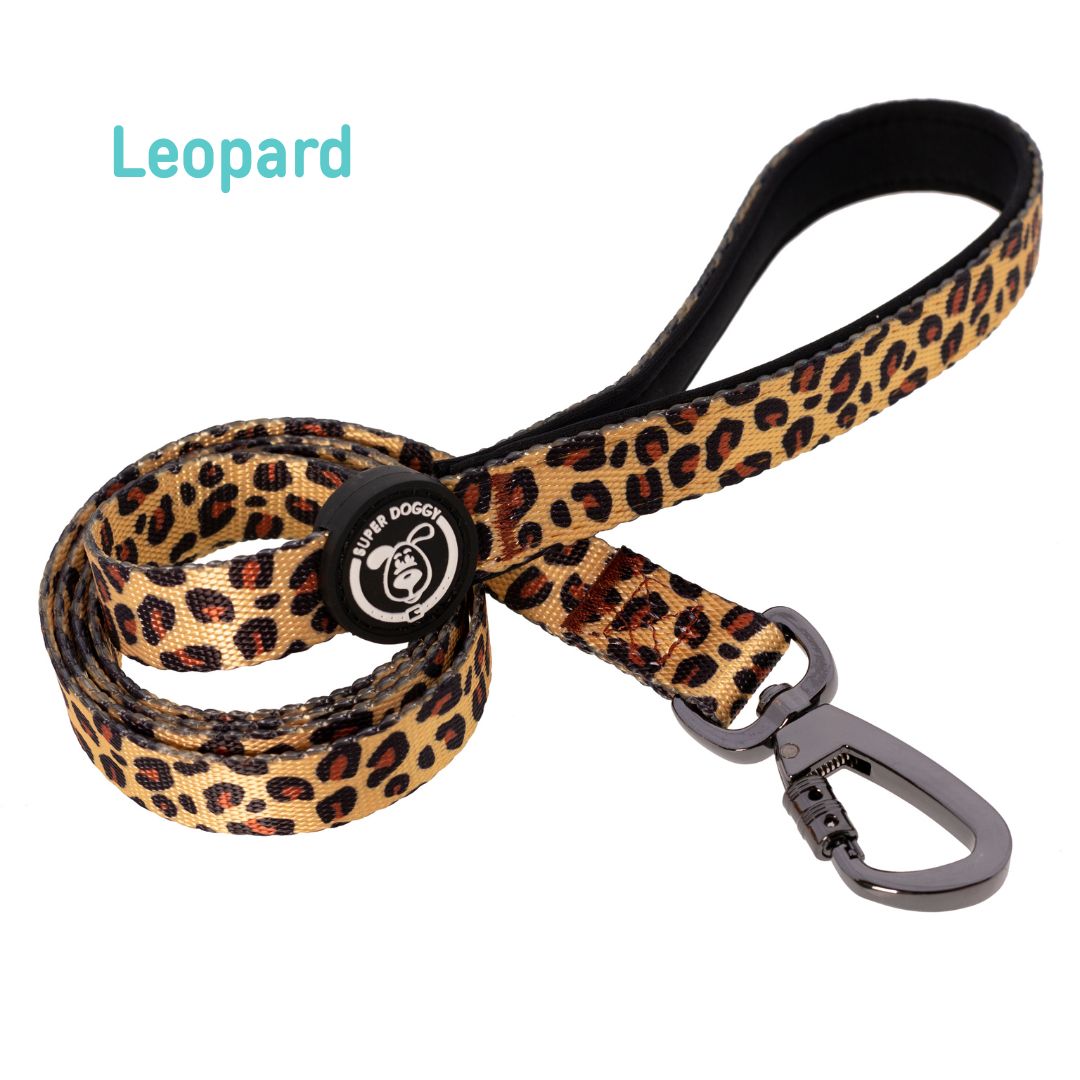 Preciosa correa para perro diseño Leopard, de la marca española Super Doggy