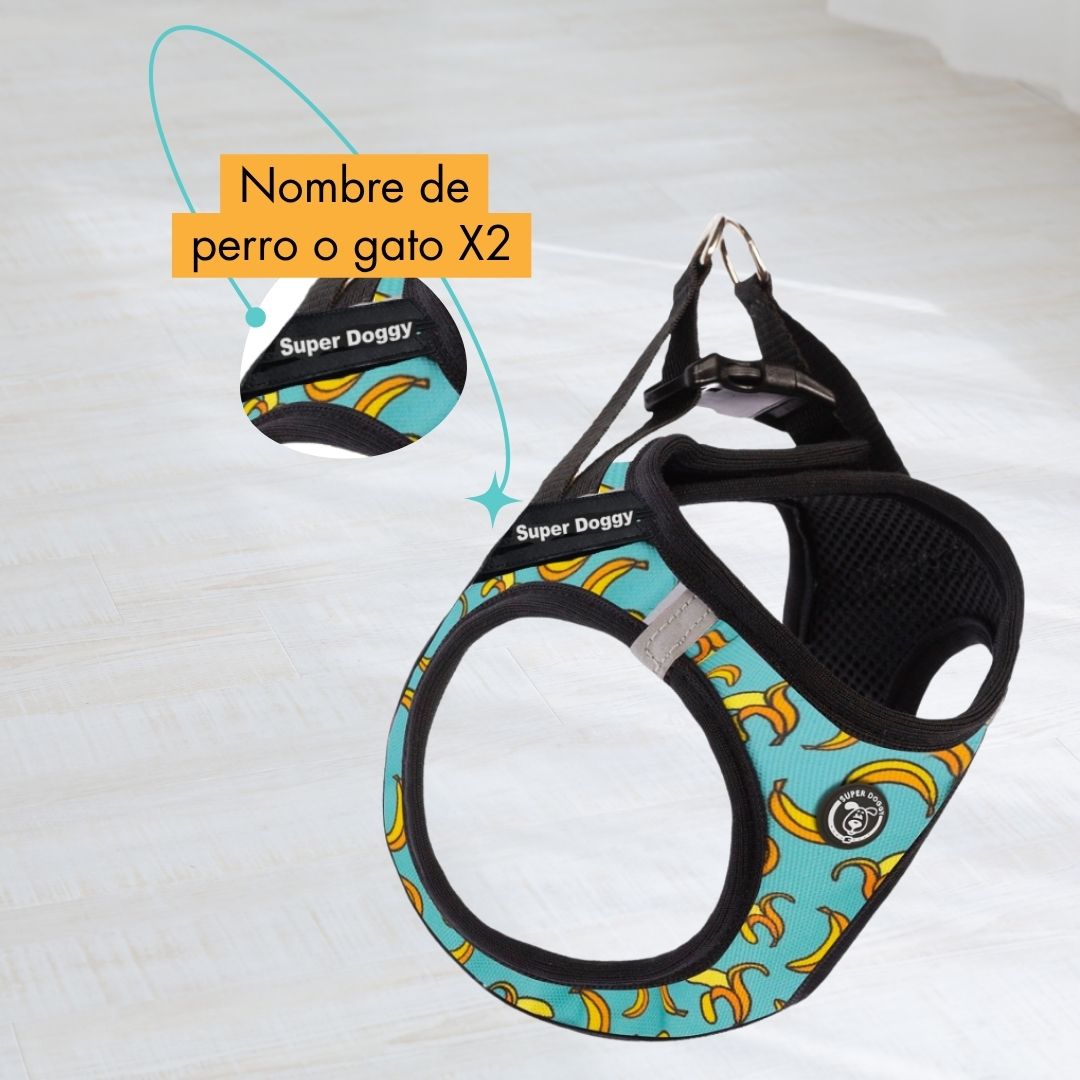 arneses, body, blue, bananas, arnes, personalizado, perros, gatos, gato, accesorios, paseos, perro, super doggy