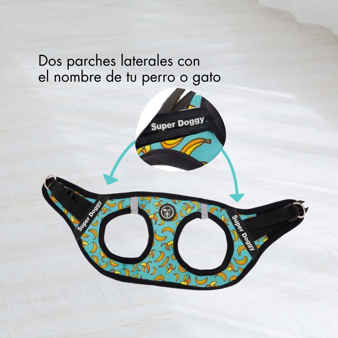 arneses, body, blue, bananas, arnes, personalizado, perros, gatos, gato, accesorios, paseos, perro, super doggy