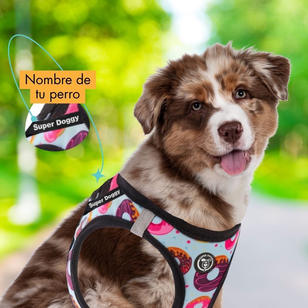 arneses, body, donuts, donas, arnes, personalizado, perros, gatos, gato, accesorios, paseos, perro, super doggy