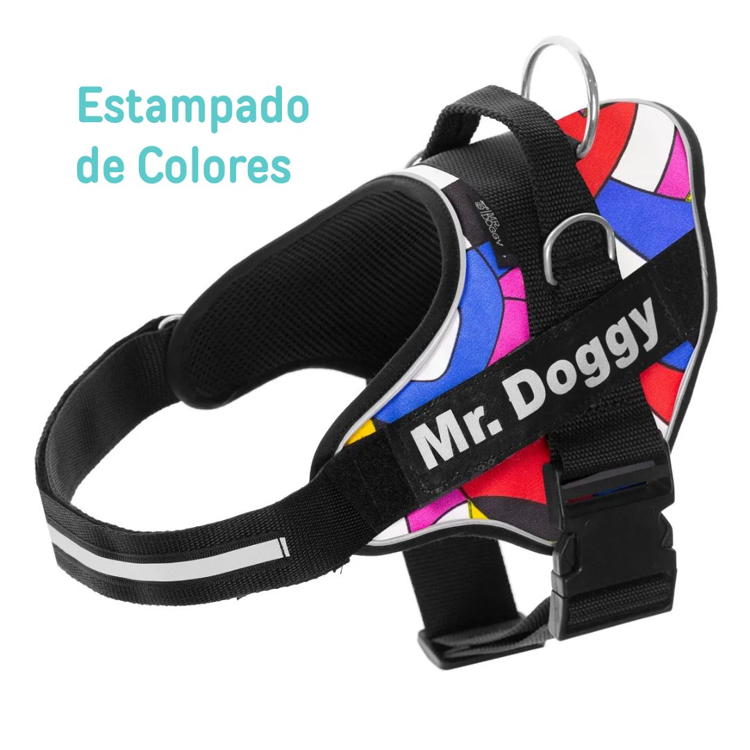 personaliza el Arnés Pro Estampado de Colores de tu perro con su nombre