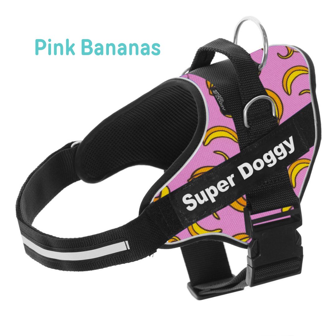 personaliza el Arnés Pro Pink Bananas de tu perro con su nombre