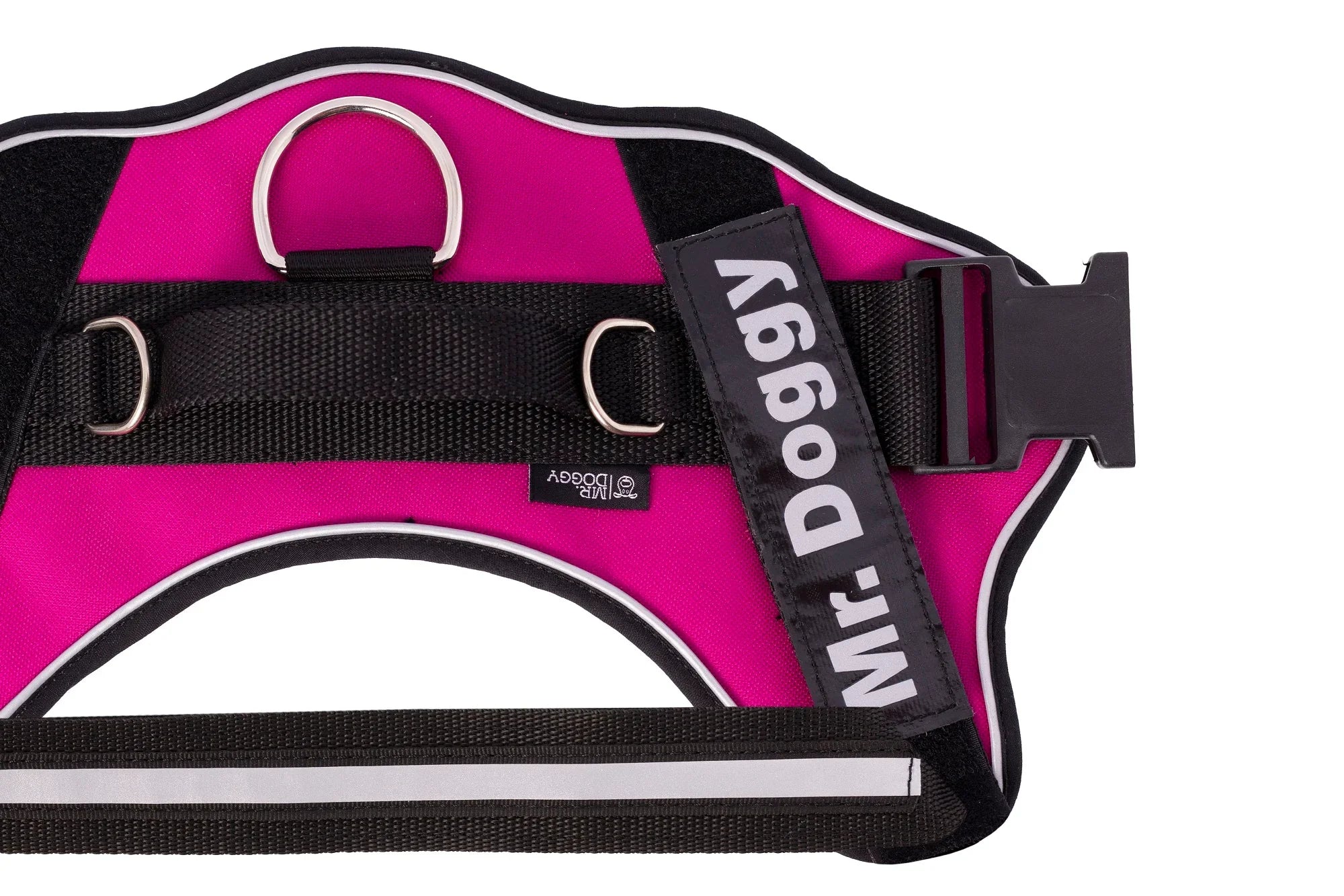 Arnés para perro fucsia con hebilla, reflectante y etiqueta personalizable